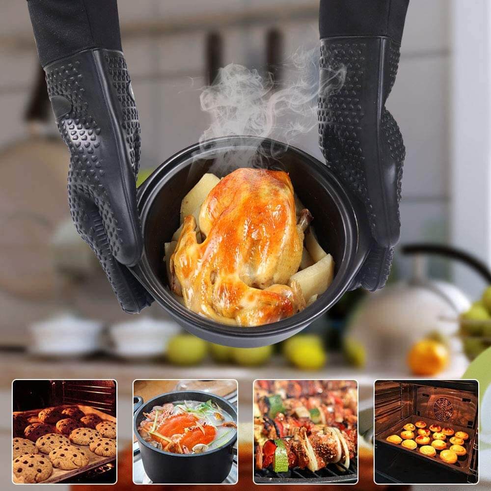 Double Oven Mitts, Kitchen Long Oven Mitts, Super Long Heat-resistant Gloves  for Kitchen Cooking 
