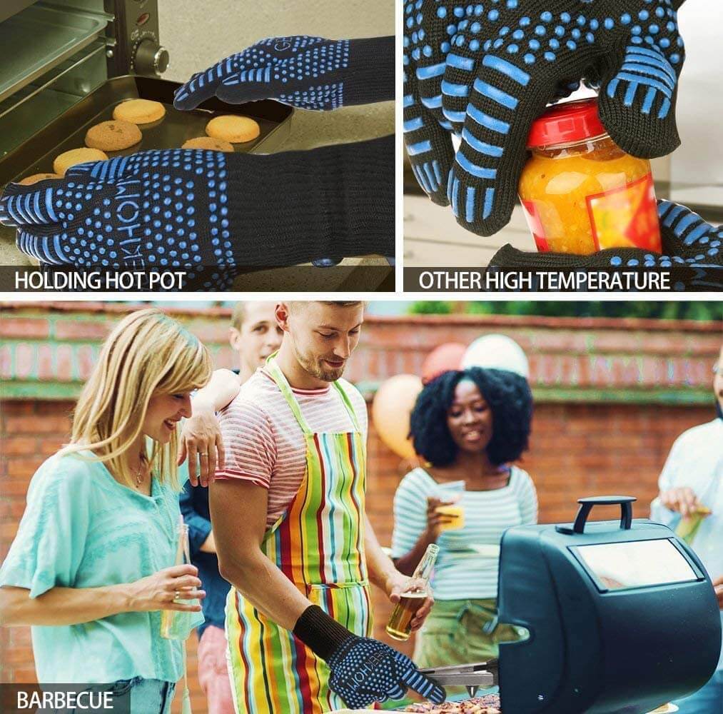 GEEKHOM Grilling Gloves, 1472℉ Heat Resistant BBQ Grill Gloves