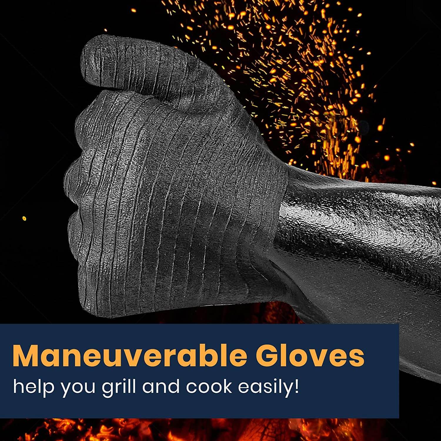 GEEKHOM BBQ Gloves Heat Resistant Cooking, 18 Inch Grill Gloves Heat Proof Insulated Gloves