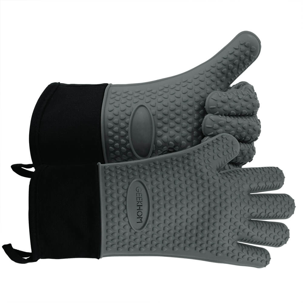 GEEKHOM Grilling Gloves Heat Resistant Gloves BBQ Kitchen Silicone Oven Mitts